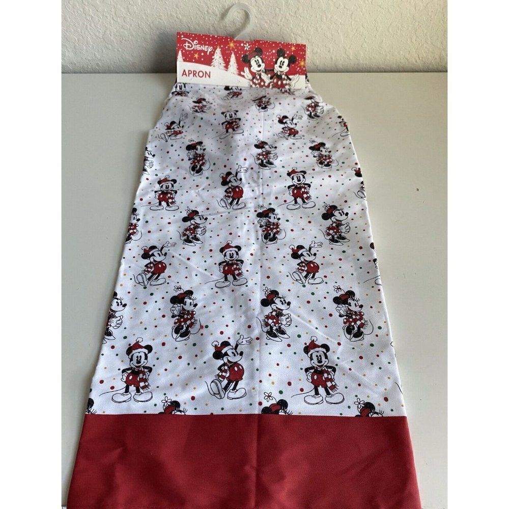 Disney Mickey Minnie‎ Mouse CHRISTMAS Cheer Kitchen Farmhouse Full Apron NEW